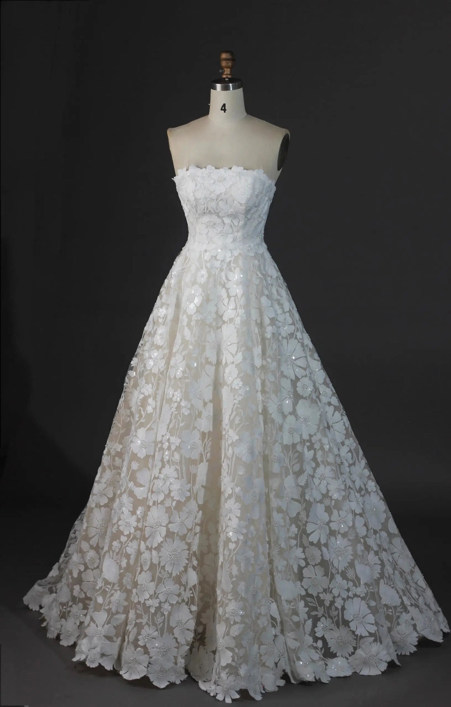 Wedding Dresses 2025 to impress Strapless 3D Floral Lace A-Line Wedding Dress with Sequin Appliqué – RD024-vigocouture-Ivory-Custom Size-vigocouture