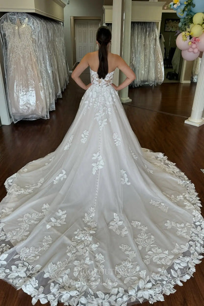 Wedding Dresses 2025 to impress Strapless Lace Appliqué Ball Gown Wedding Dress with Plunging V Neck and Cathedral Train – W2241-vigocouture-vigocouture