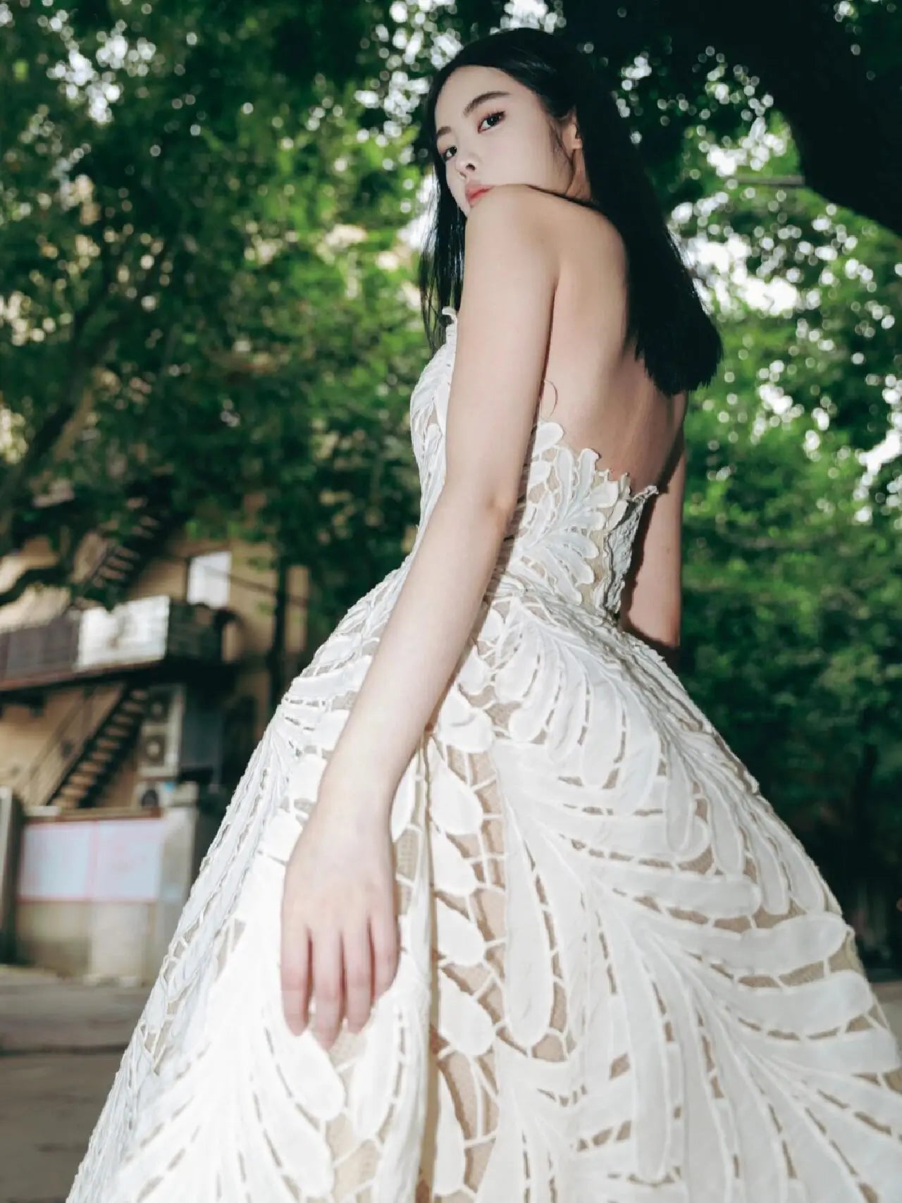 Strapless Leaf Appliqu Wedding Dress with Sculpted Bodice Ivory / 14 Strapless Leaf Appliqu Wedding Dress with Sculpted Bodice Ivory / 14