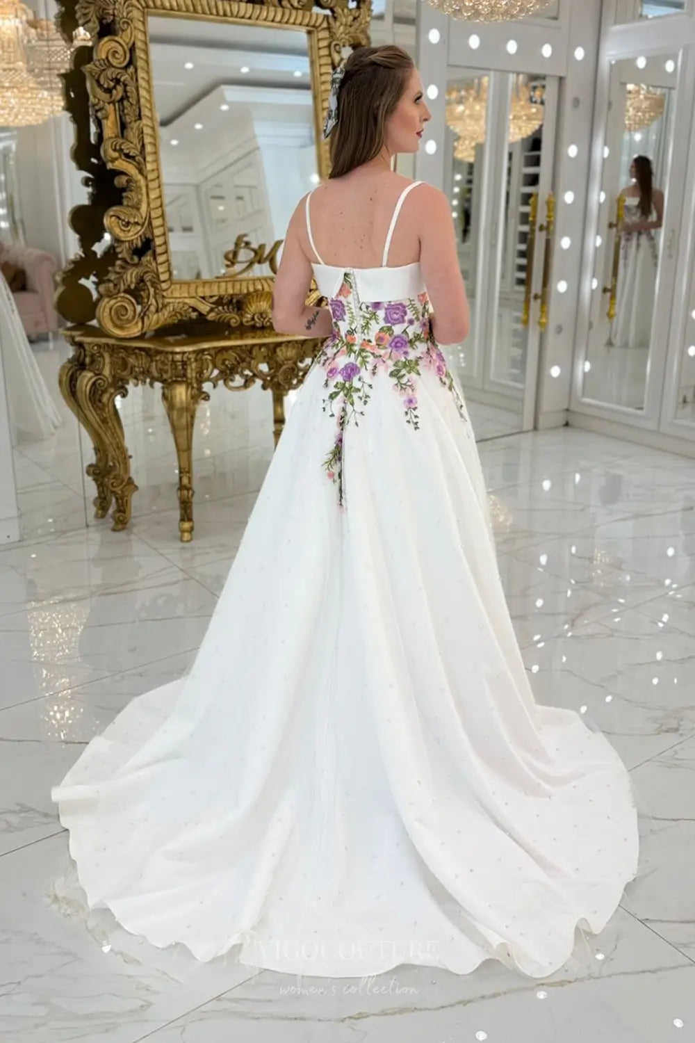 Wedding Dresses 2025 to impress Timeless Floral Embroidered A-Line Wedding Dress with Satin Band Neckline & Chapel Train - W2631-vigocouture-vigocouture