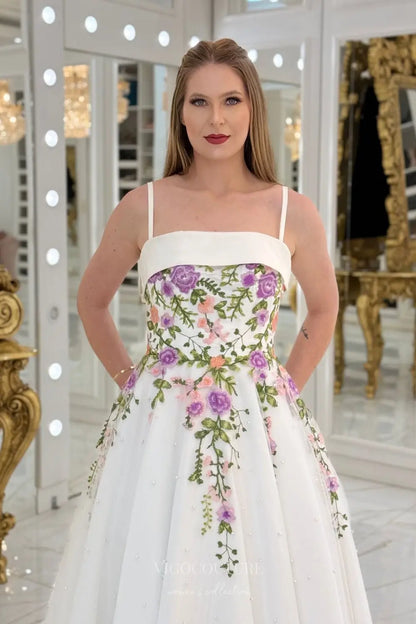 Wedding Dresses 2025 to impress Timeless Floral Embroidered A-Line Wedding Dress with Satin Band Neckline & Chapel Train - W2631-vigocouture-vigocouture