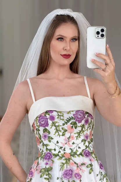 Wedding Dresses 2025 to impress Timeless Floral Embroidered A-Line Wedding Dress with Satin Band Neckline & Chapel Train - W2631-vigocouture-vigocouture