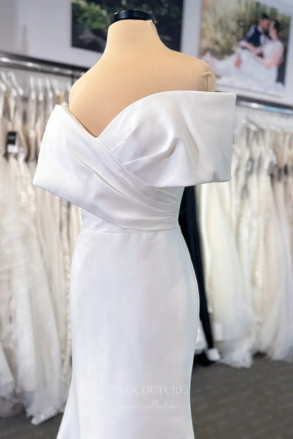 Wedding Dresses 2025 to impress Timeless Ivory Off-Shoulder Satin Mermaid Wedding Dress with Folded Neckline, Button-Down Back & Sweep Train – W2352-vigocouture-vigocouture
