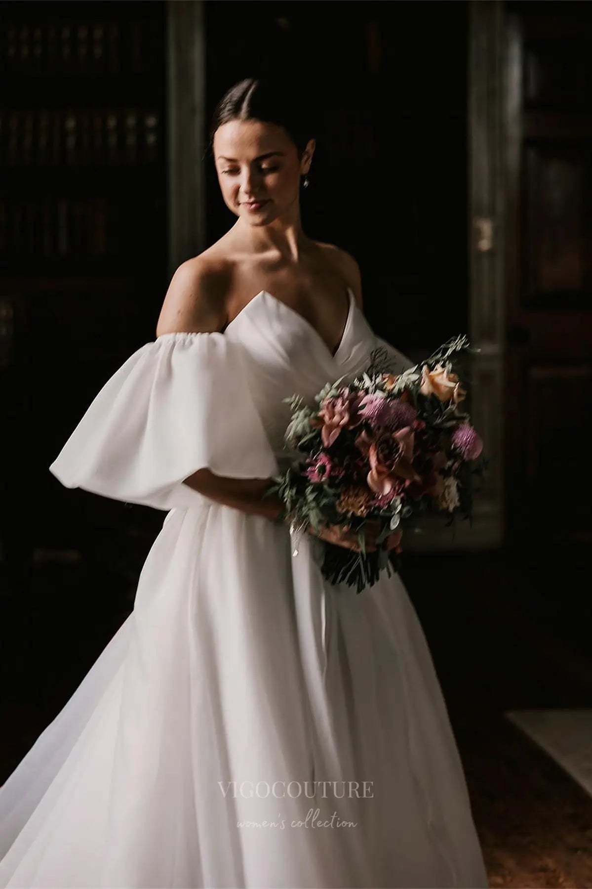 Wedding Dresses 2025 to impress Timeless Organza Off-Shoulder Wedding Dress with Sweetheart Neckline & Puff Sleeves – W2604-vigocouture-vigocouture