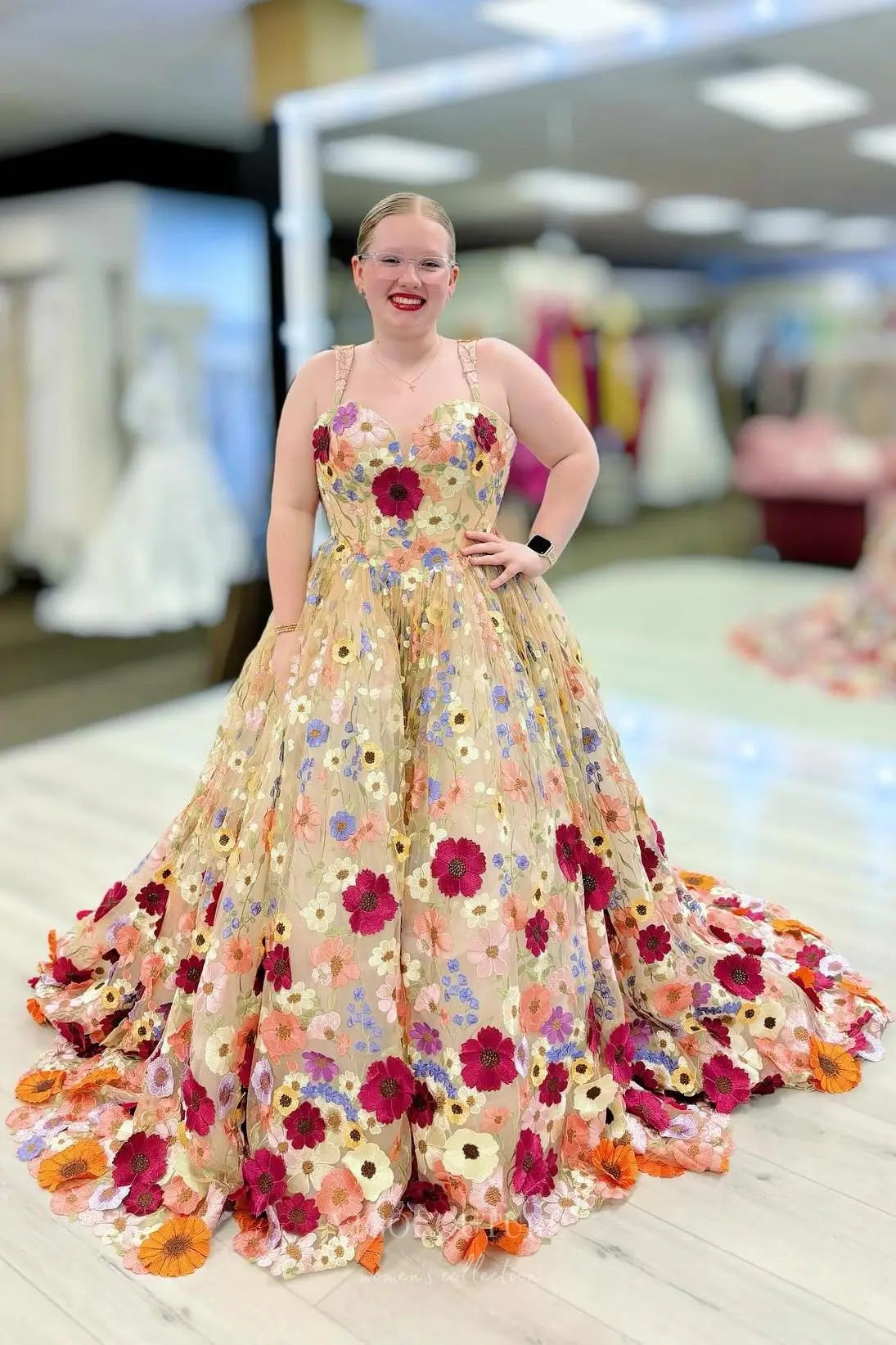 Wedding Dresses 2025 to impress Vibrant Multicolor Floral Appliqué Ball Gown Wedding Dress with Sweetheart Bodice & Dramatic Train – W2622-vigocouture-vigocouture