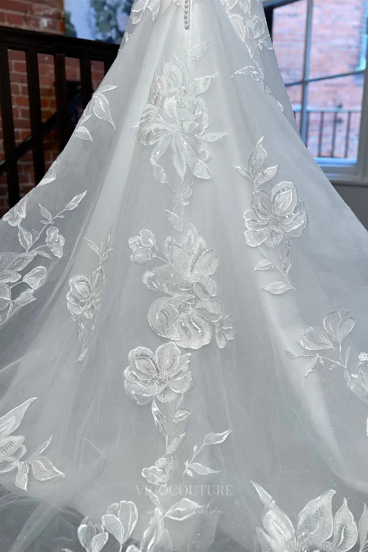 Wedding Dresses 2025 to impress Whimsical Ivory Floral Lace Wedding Dress with Sweetheart Neckline, Sheer Corset Bodice & Chapel Train – W2353-vigocouture-vigocouture