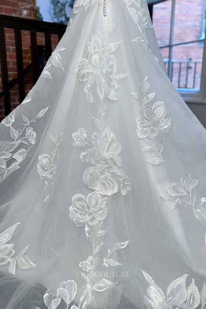 Wedding Dresses 2025 to impress Whimsical Ivory Floral Lace Wedding Dress with Sweetheart Neckline, Sheer Corset Bodice & Chapel Train – W2353-vigocouture-vigocouture