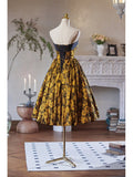 Yellow Jacquard Satin Homecoming Dress Strapless Tea-Length Dress hc330-Prom Dresses-vigocouture-Yellow-Custom Size-vigocouture