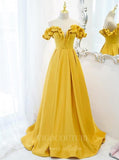 vigocouture-Gold Off the Shoulder Prom Dress 2022 V-Neck Party Dress 20518-Prom Dresses-vigocouture-Gold-US2-