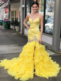 Yellow Tiered Ruffle Prom Dresses Strapless Mermaid Satin Bodice 24139-Prom Dresses-vigocouture-Yellow-Custom Size-vigocouture