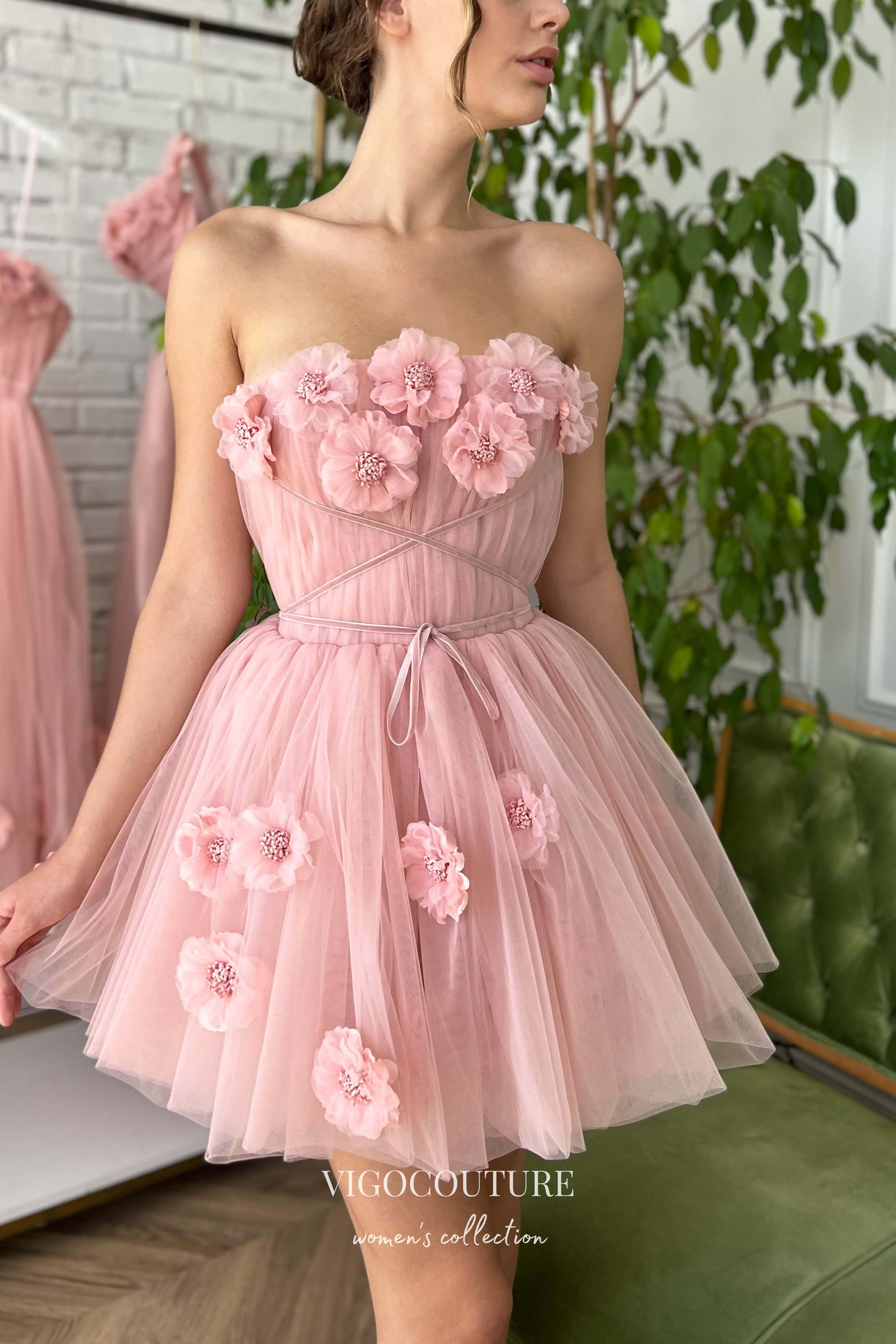 vigocouture-3D Flower Hoco Dresses Strapless Homecoming Dresses hc220-Prom Dresses-vigocouture-