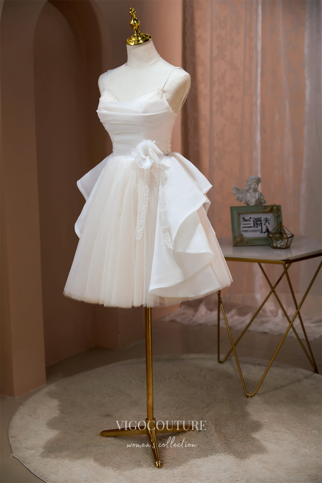 vigocouture-3D Flower Homecoming Dresses Beaded Spaghetti Strap Hoco Dresses hc199-Prom Dresses-vigocouture-