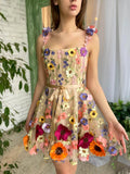 vigocouture-3D Flower Lace Short Prom Dress Homecoming Dress 21009-Prom Dresses-vigocouture-Champagne-US2-
