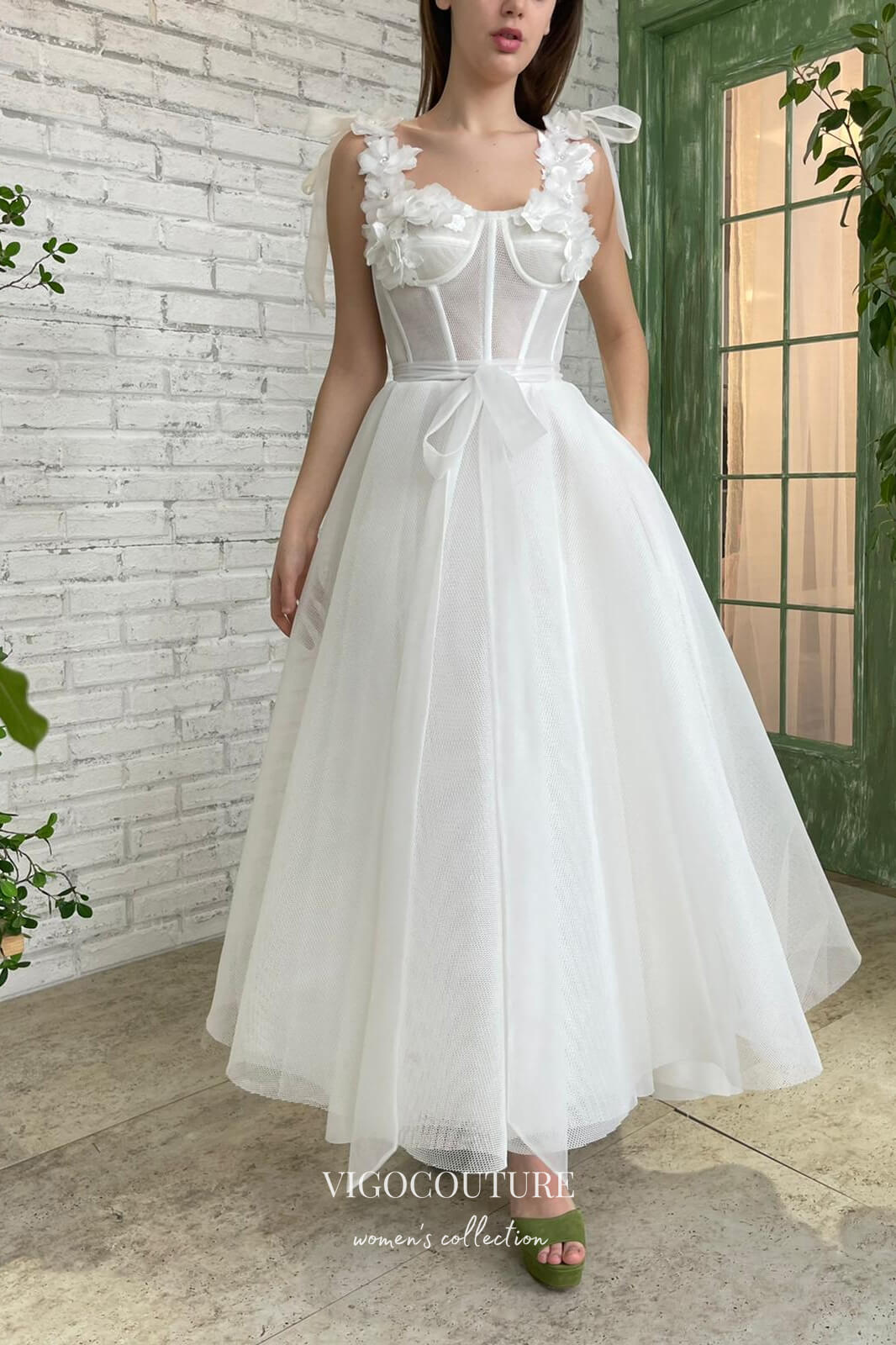 vigocouture-3D Flowers Hoco Dresses Midi Length Sweetheart Neck Homecoming Dresses hc228-Prom Dresses-vigocouture-Ivory-US0-