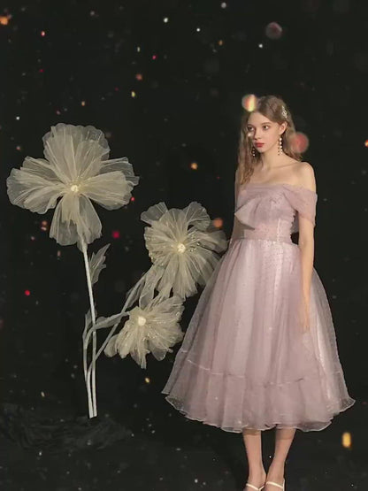 Mauve Strapless Tulle Prom Dress 20722