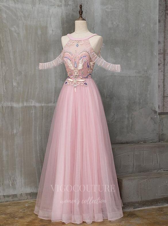 vigocouture-A-line Beaded Prom Dresses 20168-Prom Dresses-vigocouture-Pink-US2-