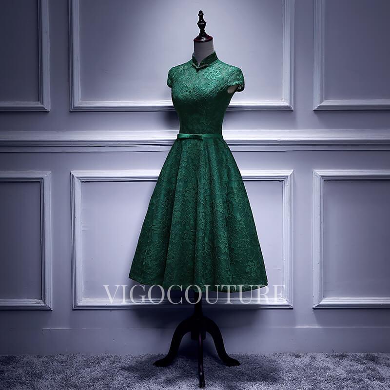 vigocouture-A-line Lace Homecoming Dress Mid-length High Neck Prom Dress 20276-Prom Dresses-vigocouture-