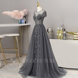 vigocouture-A-line Round Neck Beaded Prom Dresses 20019-Prom Dresses-vigocouture-