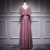 vigocouture-A-line Satin Evening Dress Lace V-Neck Prom Dress 20278-Prom Dresses-vigocouture-