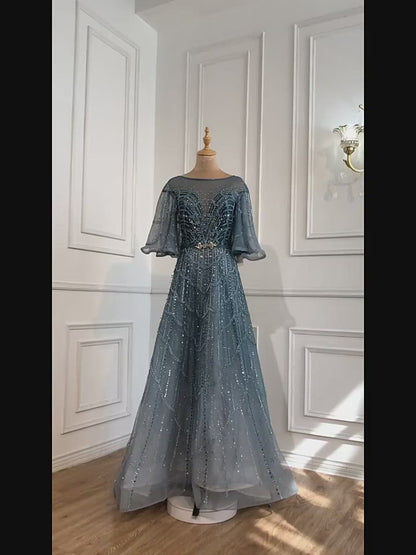 Sparkly Sequin Prom Dresses Short Sleeve Formal Dresses 21284