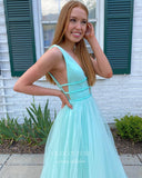 Aqua Tulle Prom Dresses Plunging V-Neck Formal Dress 21988-Prom Dresses-vigocouture-Aqua-US2-vigocouture