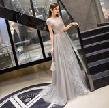 vigocouture-Beaded A-line Prom Dress Round Neck Evening Dresses 20060-Prom Dresses-vigocouture-Silver-US2-