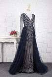 vigocouture-Beaded A-Line Prom Dresses Long Sleeve Evening Dresses 20763-Prom Dresses-vigocouture-
