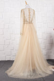 vigocouture-Beaded A-Line Prom Dresses Long Sleeve Evening Dresses 20763-Prom Dresses-vigocouture-