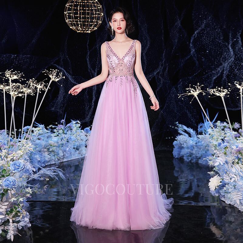 vigocouture-Beaded A-line V-neck Prom Dress 20141-Prom Dresses-vigocouture-