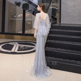 vigocouture-Beaded Batwing Sleeve Prom Dresses Mermaid Boatneck Evening Dresses 20107-Prom Dresses-vigocouture-