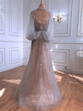 vigocouture-Beaded Cape Sleeve Prom Dresses Plunging V-Neck Evening Dresses 21301-Prom Dresses-vigocouture-