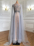 vigocouture-Beaded Extra Long Sleeve Prom Dresses Boat Neck Evening Dresses 21248-Prom Dresses-vigocouture-