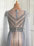 vigocouture-Beaded Extra Long Sleeve Prom Dresses Boat Neck Evening Dresses 21248-Prom Dresses-vigocouture-