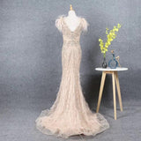 vigocouture-Beaded Feather Formal Evening Dress 20202-Prom Dresses-vigocouture-