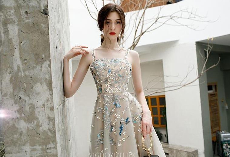 vigocouture-Beaded Floral Maxi Dress Prom Dress 20208-Prom Dresses-vigocouture-