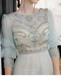 vigocouture-Beaded Half Sleeve Boat Neck Prom Dress 20246-Prom Dresses-vigocouture-