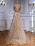 vigocouture-Beaded Half Sleeve Prom Dresses Round Neck Formal Dresses 21225-Prom Dresses-vigocouture-
