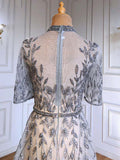 vigocouture-Beaded Half Sleeve Prom Dresses Round Neck Formal Dresses 21225-Prom Dresses-vigocouture-