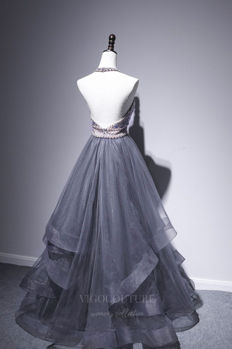 vigocouture-Beaded Halter Neck Prom Dress 20635-Prom Dresses-vigocouture-