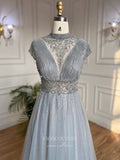 Beaded High Neck Prom Dresses Cap Sleeve Mother of the Bride Dresses 22106-Prom Dresses-vigocouture-Blue-US2-vigocouture