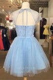 vigocouture-Beaded Homecoming Dress Cap Sleeve Hoco Dress hc017-Prom Dresses-vigocouture-