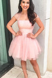 vigocouture-Beaded Homecoming Dress Cap Sleeve Hoco Dress hc017-Prom Dresses-vigocouture-Pink-US2-