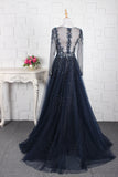 Beaded Lace Applique Long Sleeve Prom Dress 20291-Prom Dresses-vigocouture-Grey-US2-vigocouture