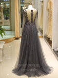 vigocouture-Beaded Lace Applique Long Sleeve Prom Dress 20291-Prom Dresses-vigocouture-