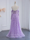 Beaded Lace Prom Dresses Spaghetti Strap Evening Dress 22146-Prom Dresses-vigocouture-Lavender-US2-vigocouture