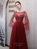vigocouture-Beaded Long Sleeve Prom Dress 20211-Prom Dresses-vigocouture-Red-US2-