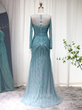 Beaded Long Sleeve Prom Dresses Boat Neck 20s Evening Dress 22144-Prom Dresses-vigocouture-Dusty Blue-US2-vigocouture