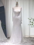 Beaded Long Sleeve Prom Dresses Boat Neck 20s Evening Dress 22144-Prom Dresses-vigocouture-White-US2-vigocouture
