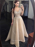 vigocouture-Beaded Long Sleeve Prom Dresses Boat Neck Evening Dresses 21304-Prom Dresses-vigocouture-