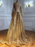 vigocouture-Beaded Long Sleeve Prom Dresses High Neck Formal Dresses 21231-Prom Dresses-vigocouture-
